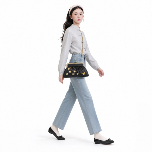 Metallic Butterfly Evening Clutch Vintage Cheongsam Chain Shoulder Bag
