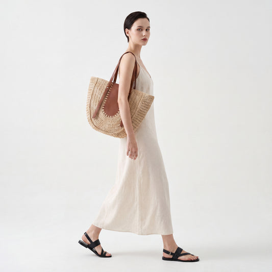 French Straw Woven Bag Large Summer Beach Half Moon Shoulder Handbag
