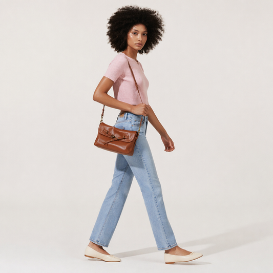 Genuine Leather Crossbody Envelope Bag Solid Color Commuter Satchel