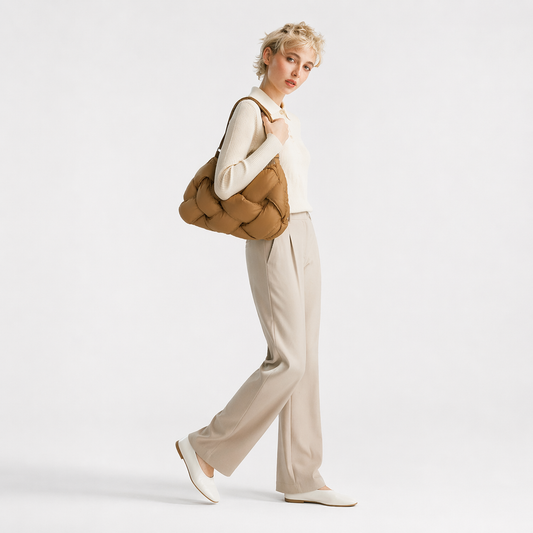 Woven Puffer Tote Bag Large Quilted Nylon Shoulder Crossbody