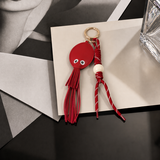 Cute Leather Octopus Keychain Tassel Bag Charm Pendant