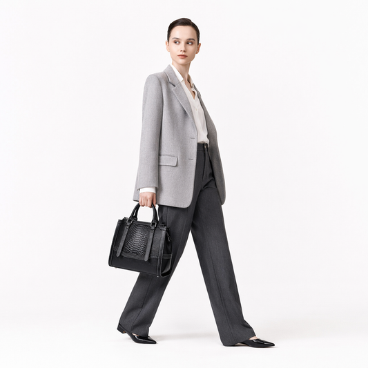 Genuine Leather Embossed Satchel Top-Handle Shoulder Tote Bag