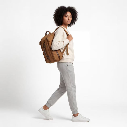 Waxed Canvas Backpack Vintage Leather Laptop Rucksack Waterproof Travel Bag