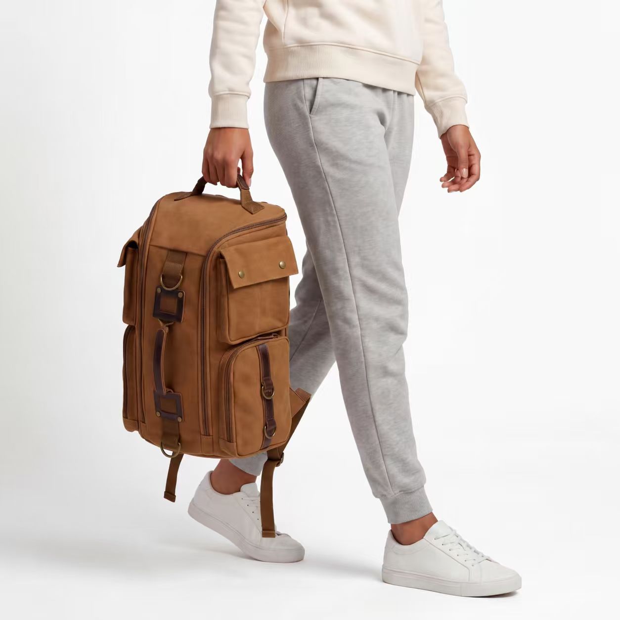 Waxed Canvas Backpack Vintage Leather Laptop Rucksack Waterproof Travel Bag