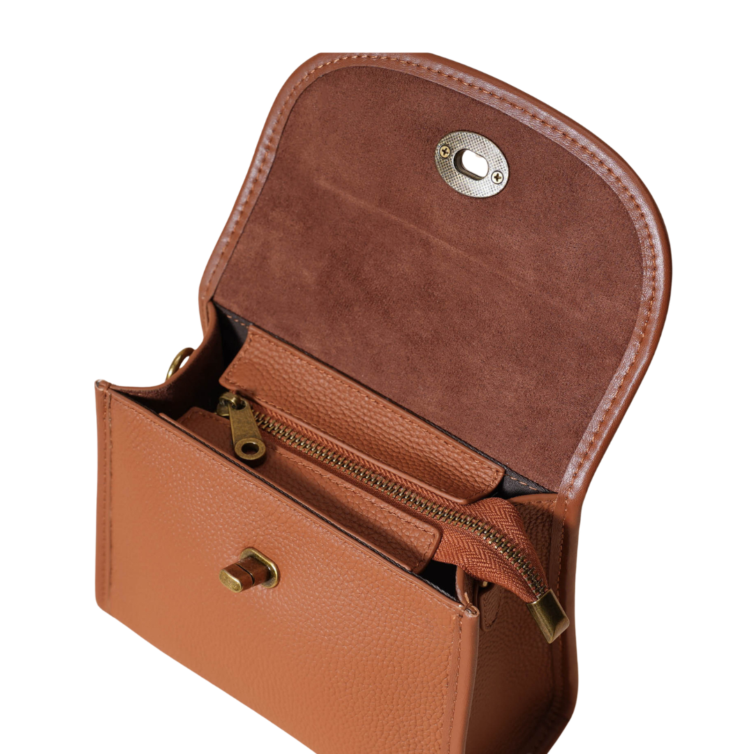 Top-Grain Leather Envelope Crossbody Bag Turn-Lock Shoulder Satchel
