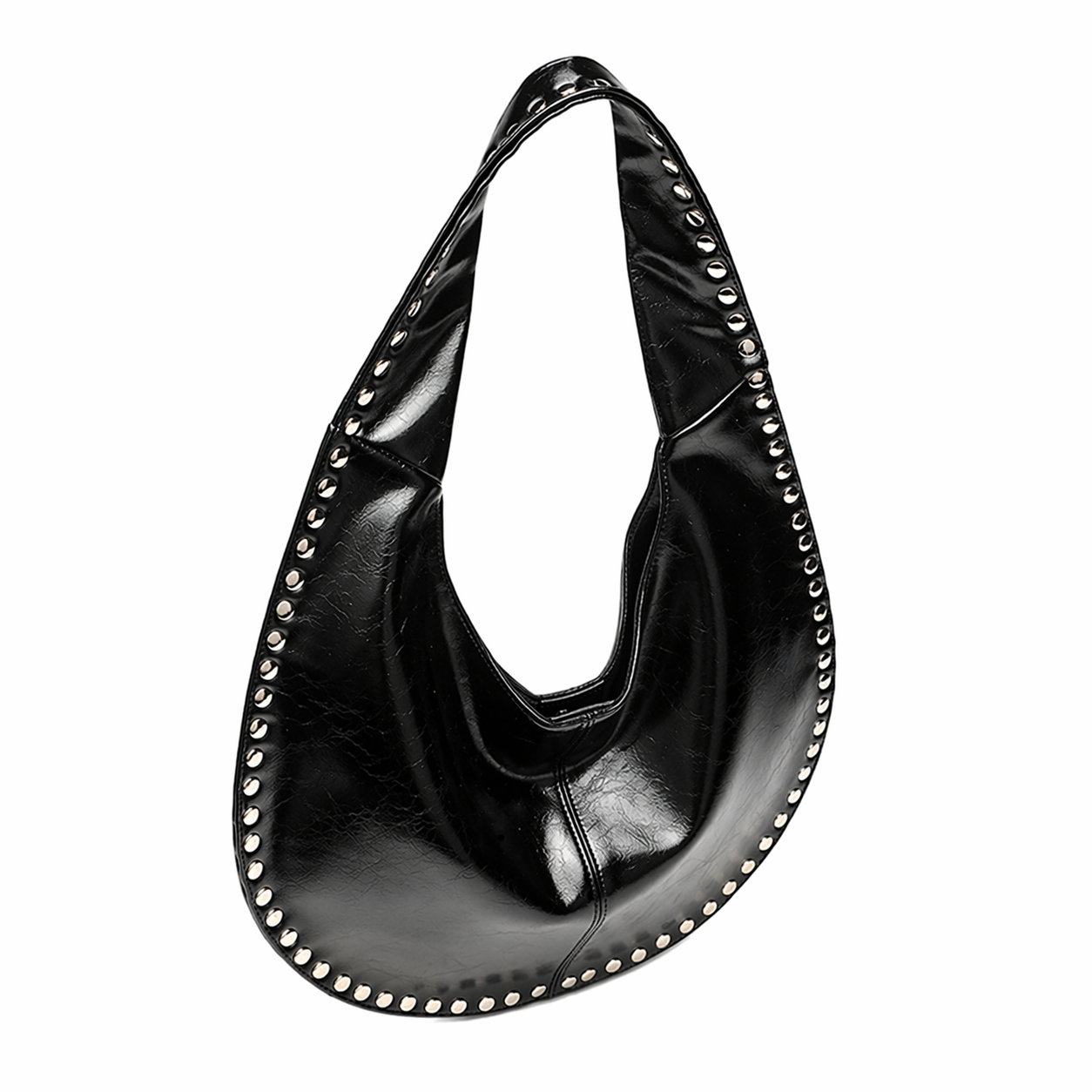 Rivet Studded Crescent Tote Chic Underarm Half Moon Top Handle Bag