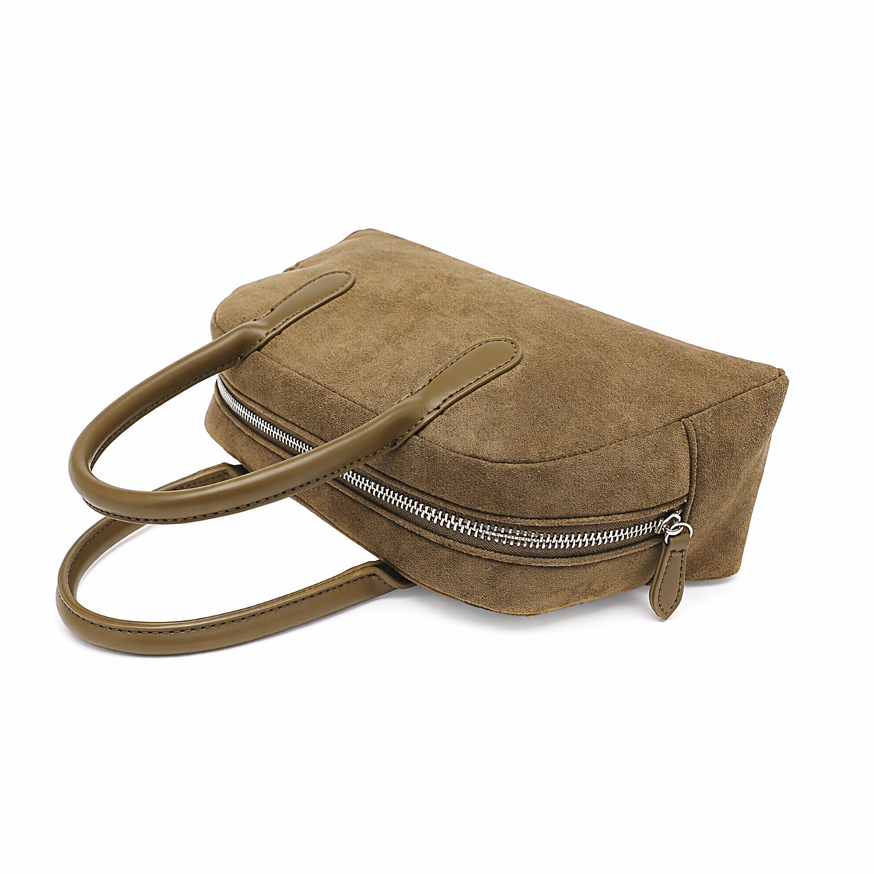 Minimalist Faux Suede Bowling Bag Vintage Boston Handheld Shoulder Bag