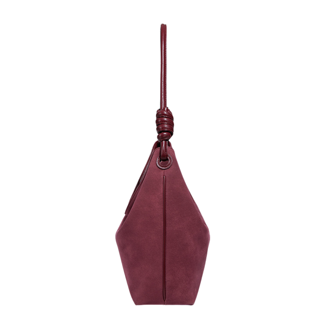 Vintage Faux Suede Underarm Tote Knot Strap Large Hobo Slouchy Shoulder Bag