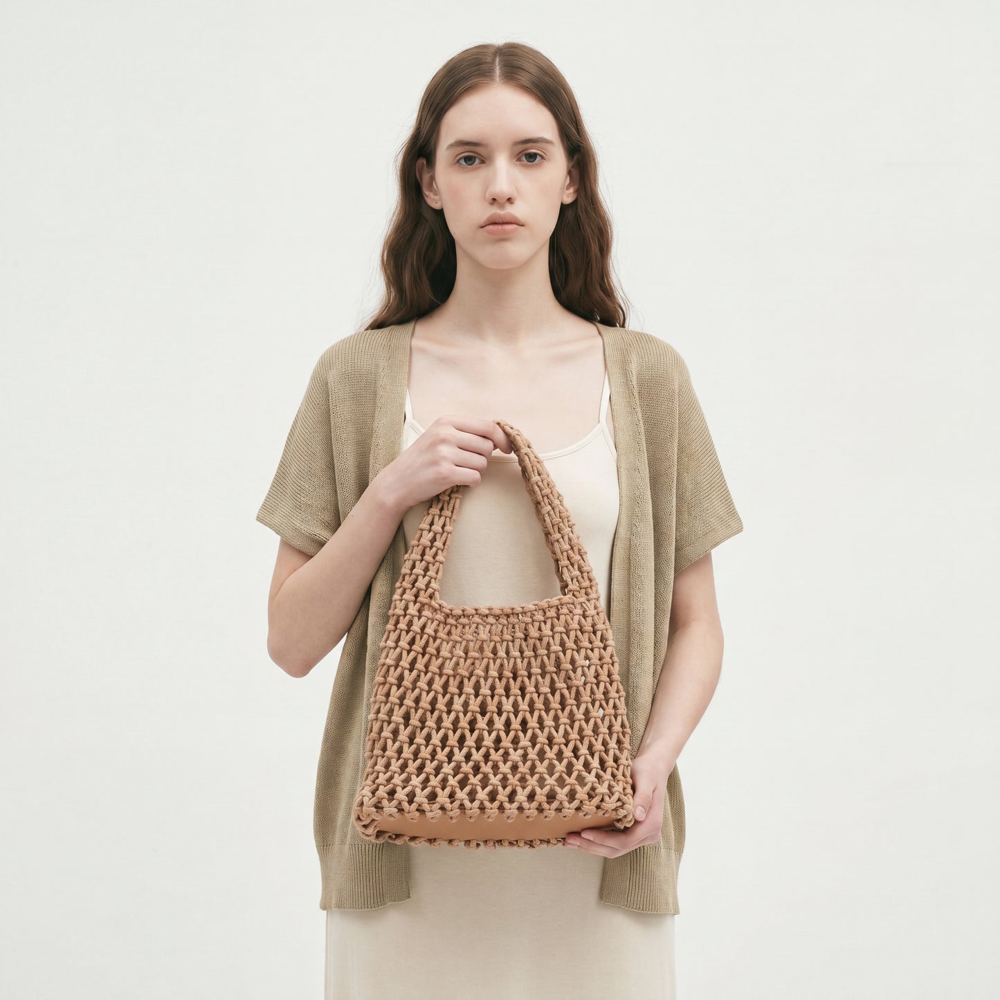 Straw Woven Bucket Bag Summer Crochet Mesh Candy Color Tote