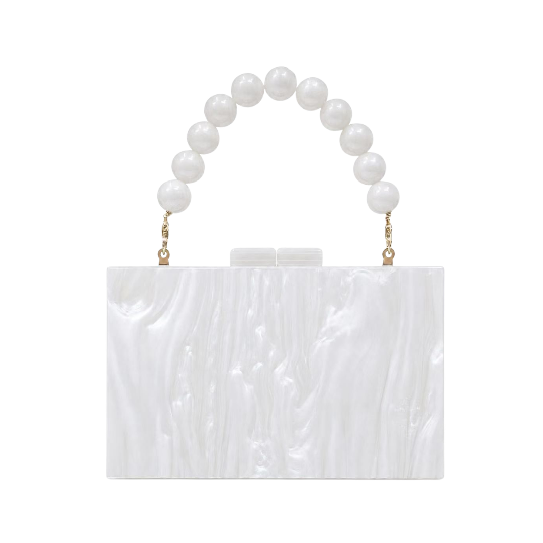 Pearl Acrylic Evening Clutch Beaded Handle Wedding Crossbody Purse