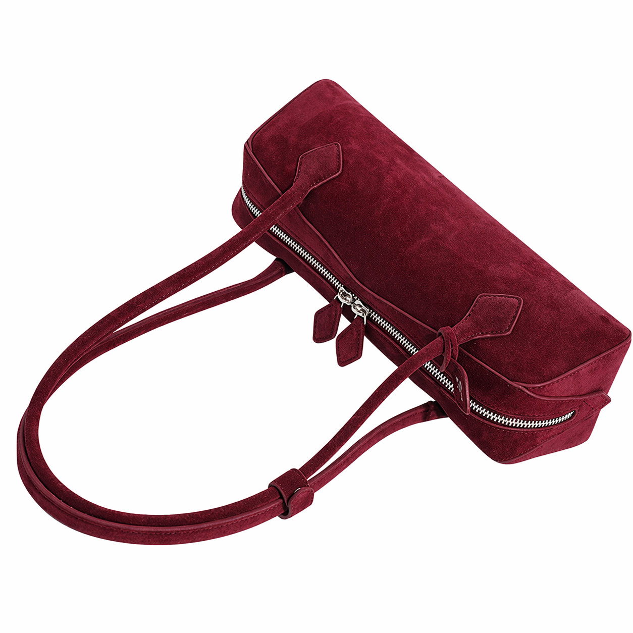 Suede Leather East-West Baguette Bag Retro French Shoulder Handbag