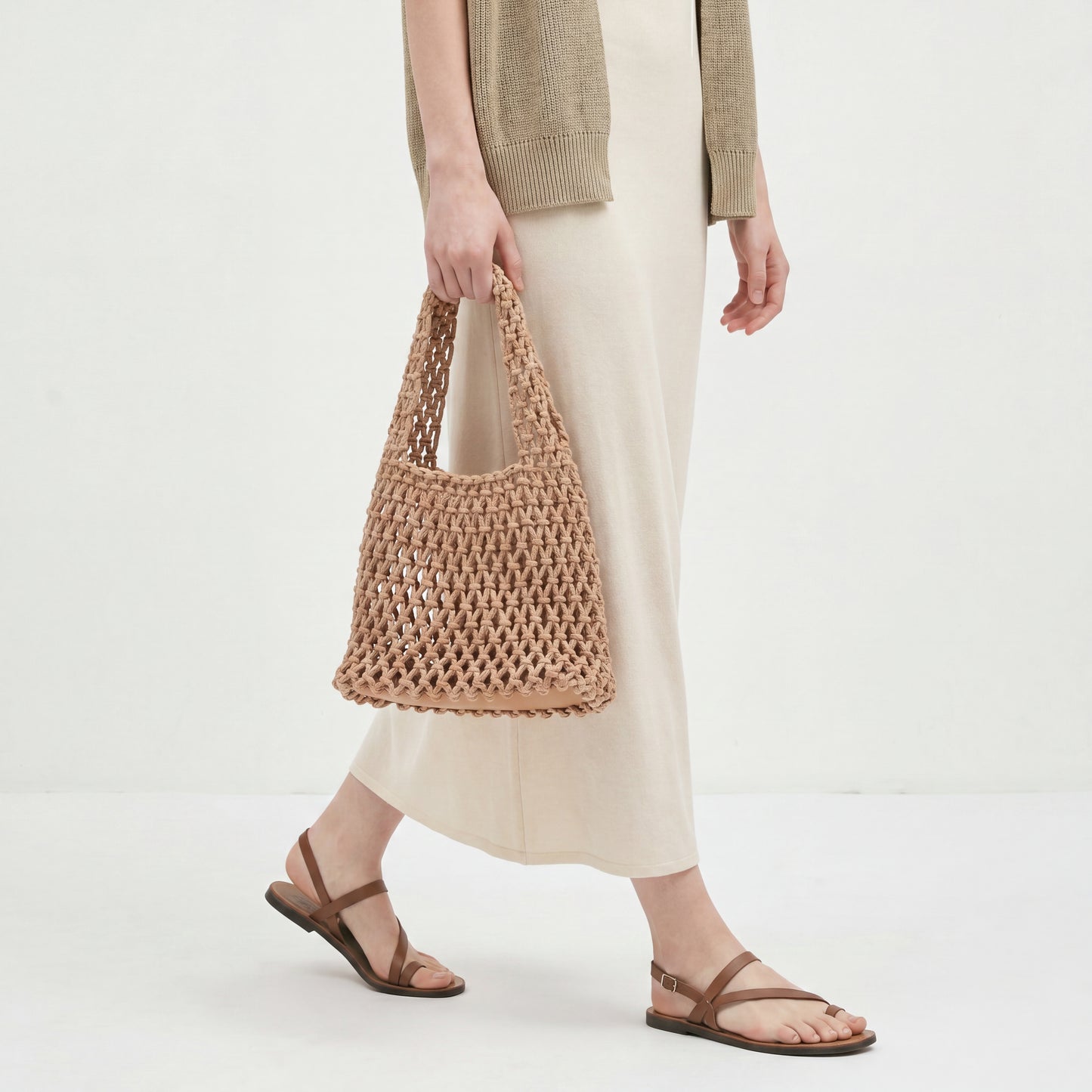 Straw Woven Bucket Bag Summer Crochet Mesh Candy Color Tote