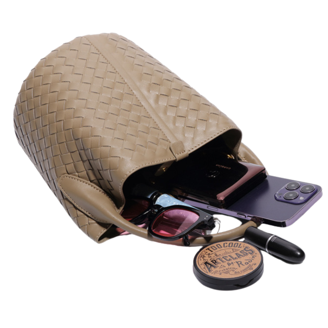 Handmade Woven Bucket Bag Crossbody Top Handle Purse