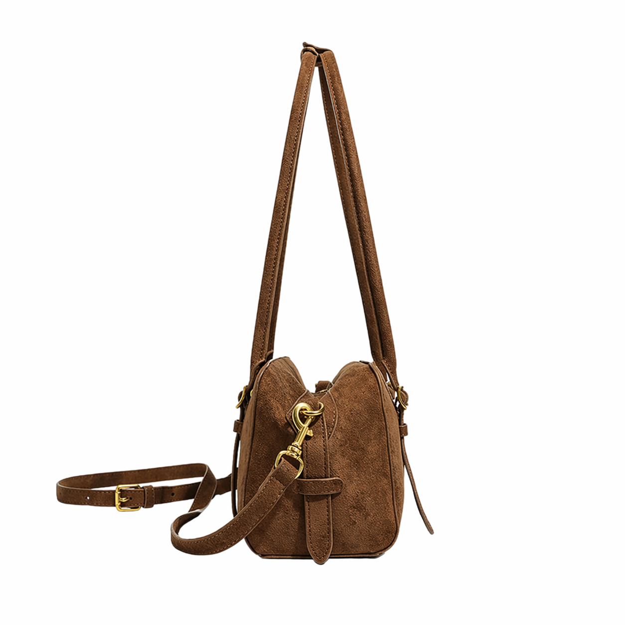 East-West Boston Shoulder Bag Retro Long Baguette Suede Crossbody Bag