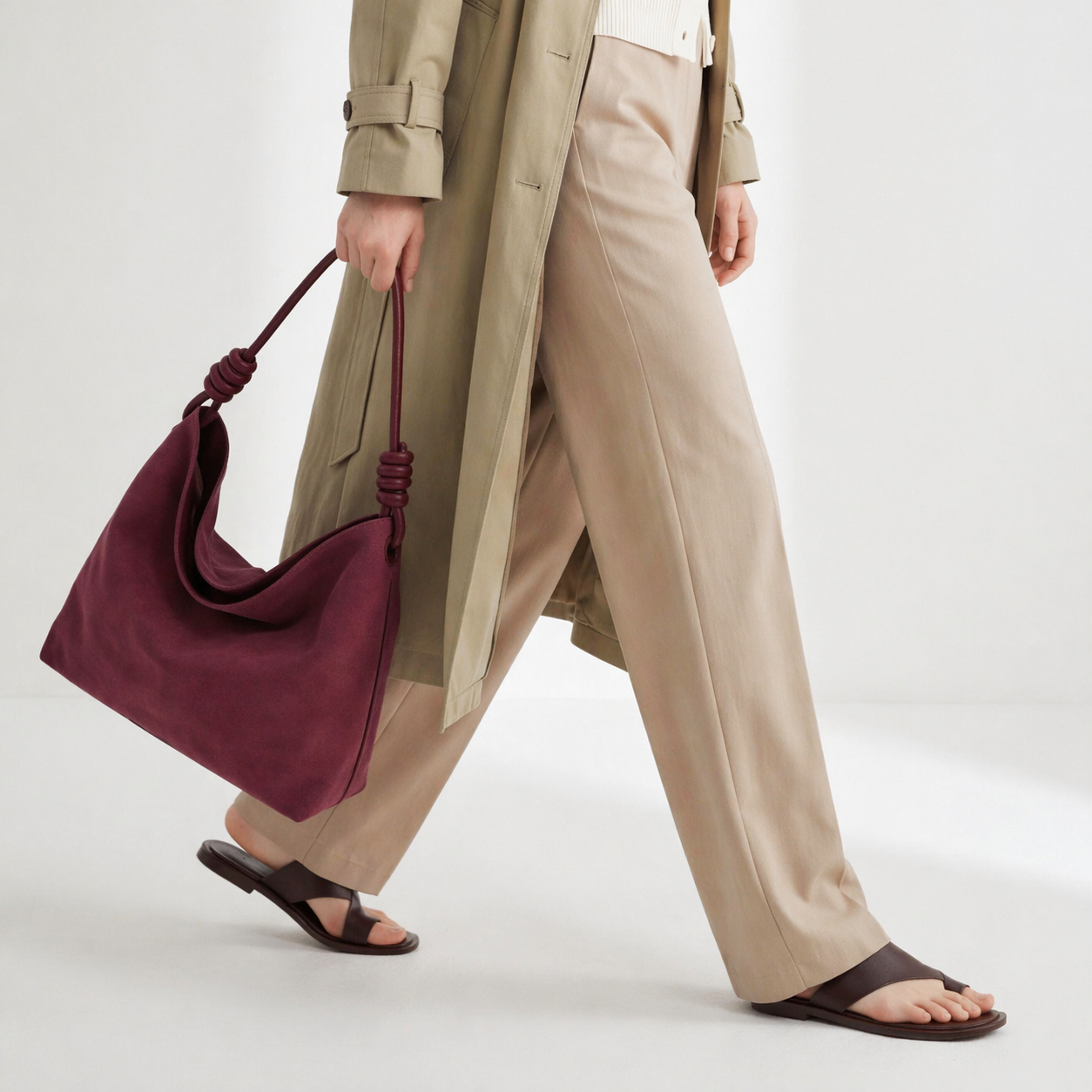 Vintage Faux Suede Underarm Tote Knot Strap Large Hobo Slouchy Shoulder Bag