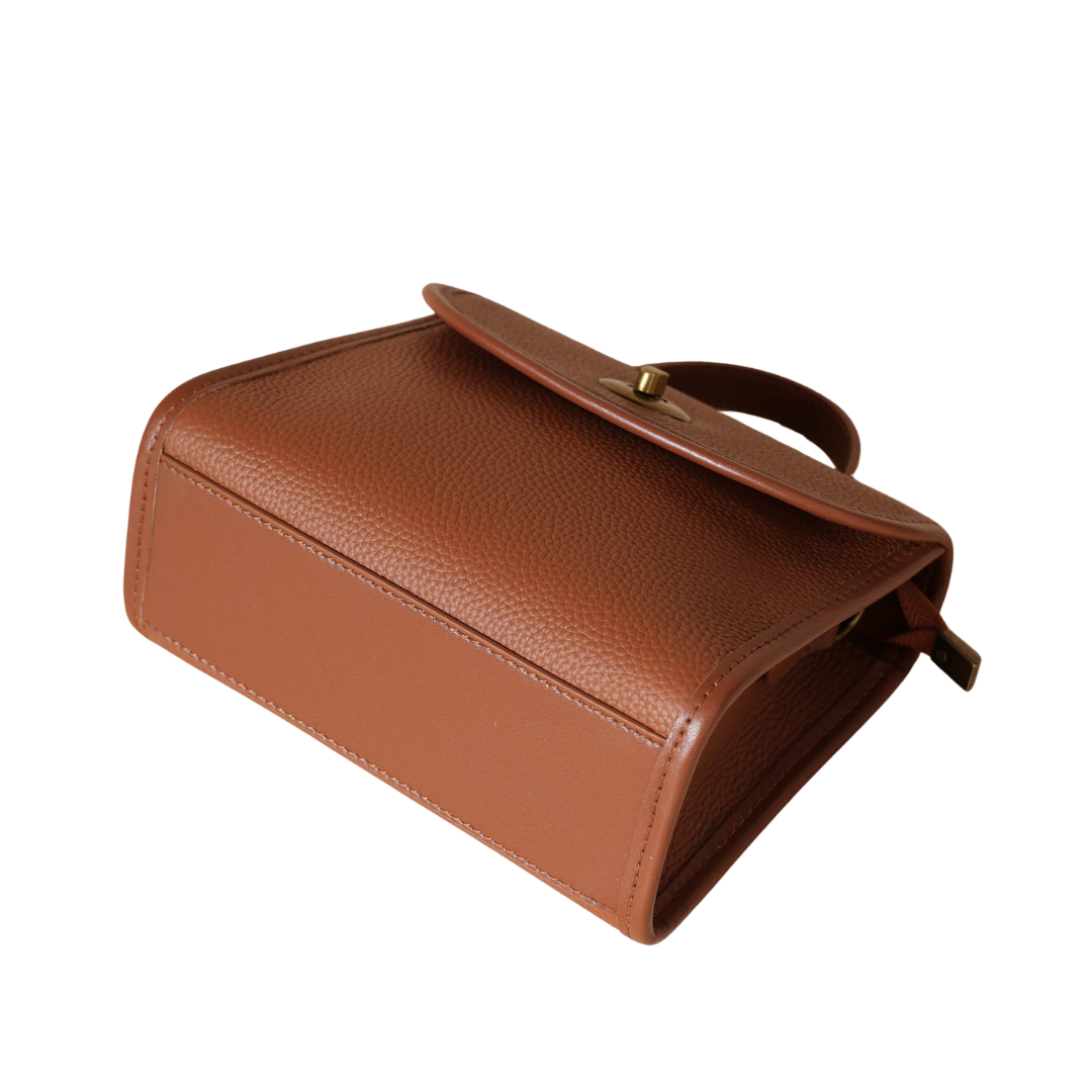 Top-Grain Leather Envelope Crossbody Bag Turn-Lock Shoulder Satchel