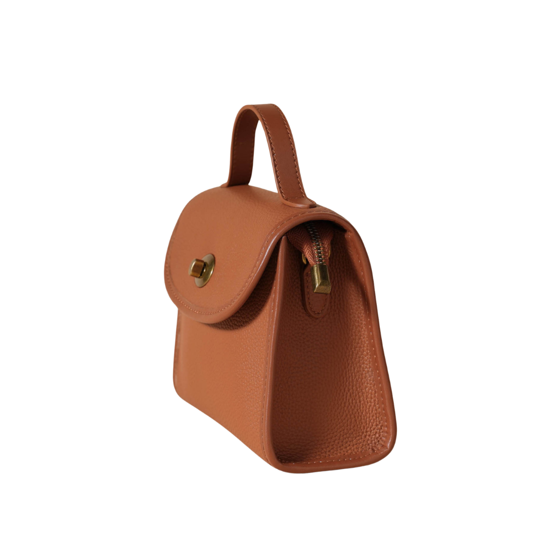 Top-Grain Leather Envelope Crossbody Bag Turn-Lock Shoulder Satchel