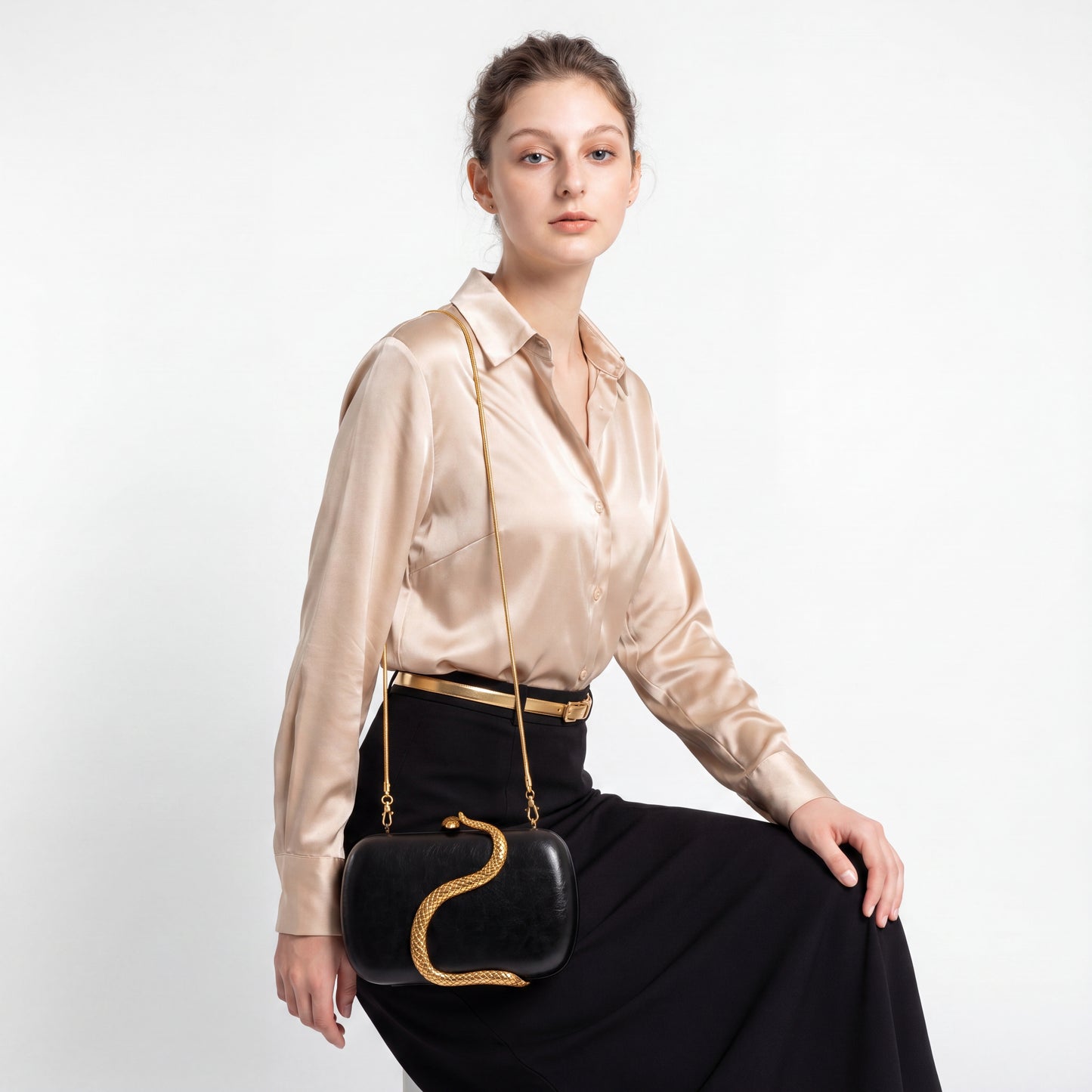 Snake Pattern Clutch PU Leather Evening Purse Crossbody Shoulder Bag