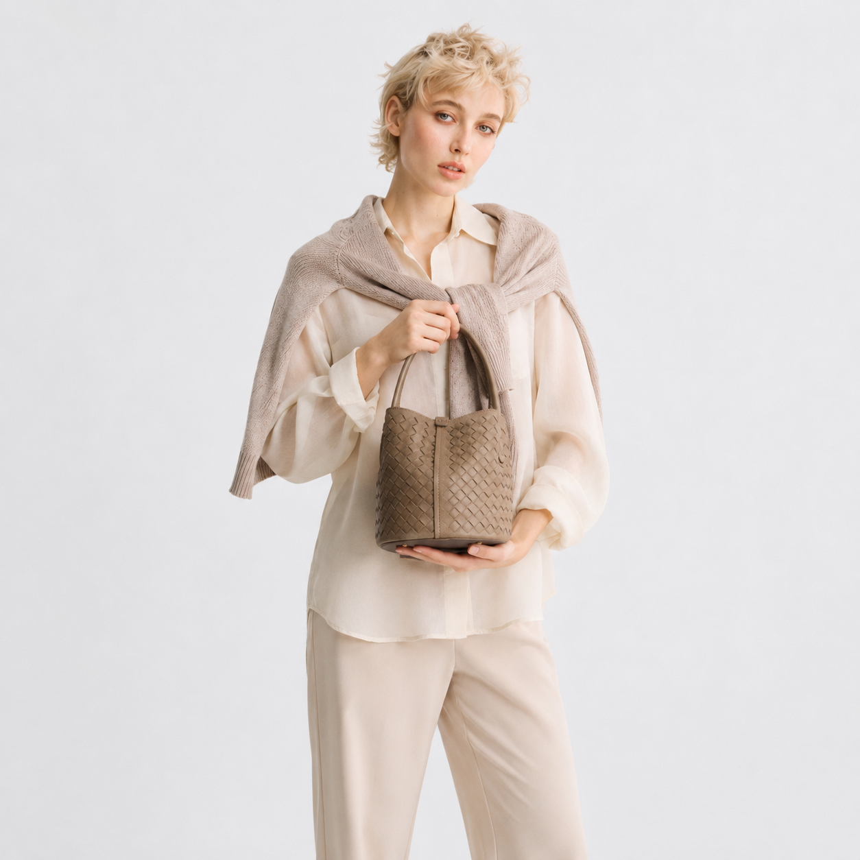 Handmade Woven Bucket Bag Crossbody Top Handle Purse