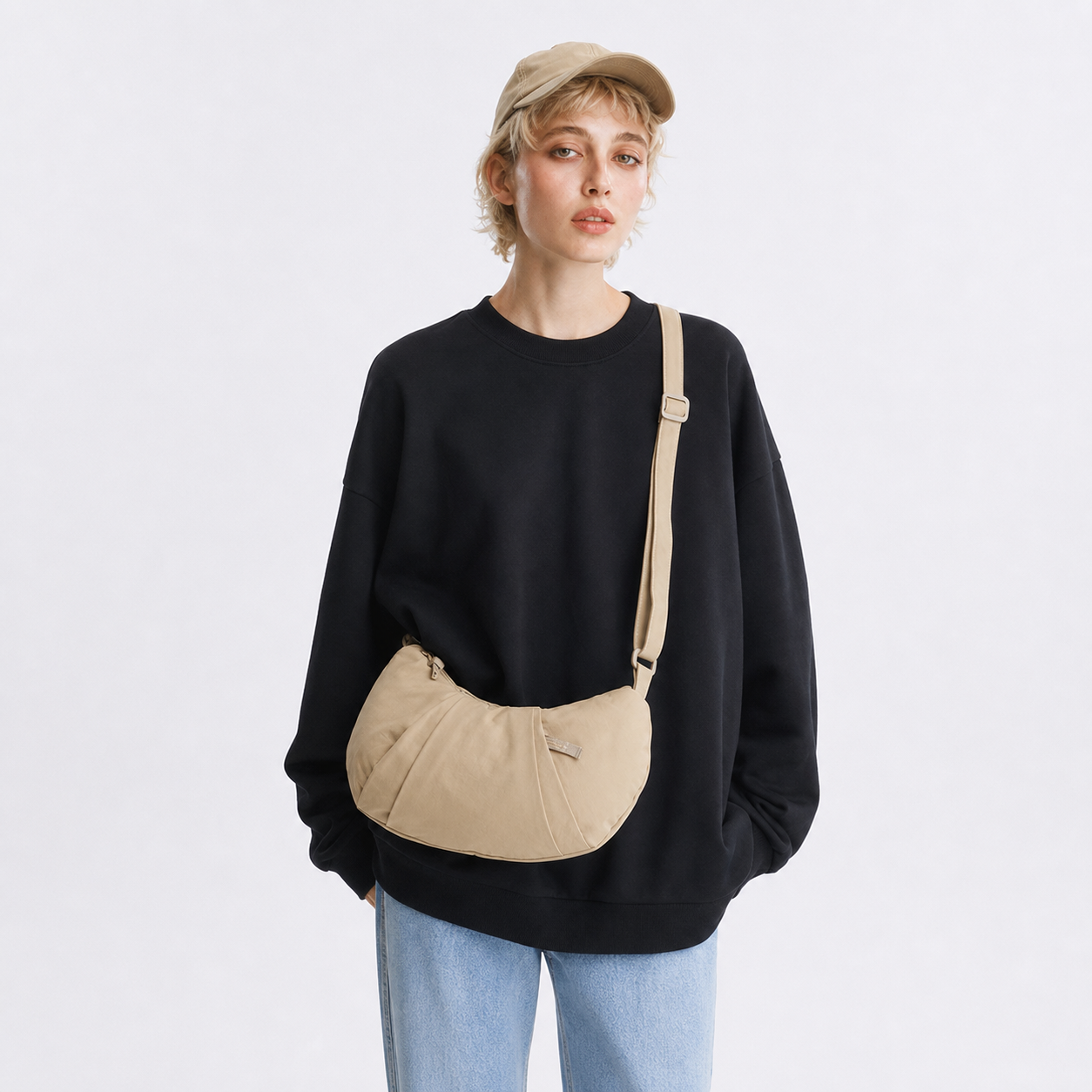Nylon Crescent Crossbody Bag Lightweight Casual Shoulder Purse