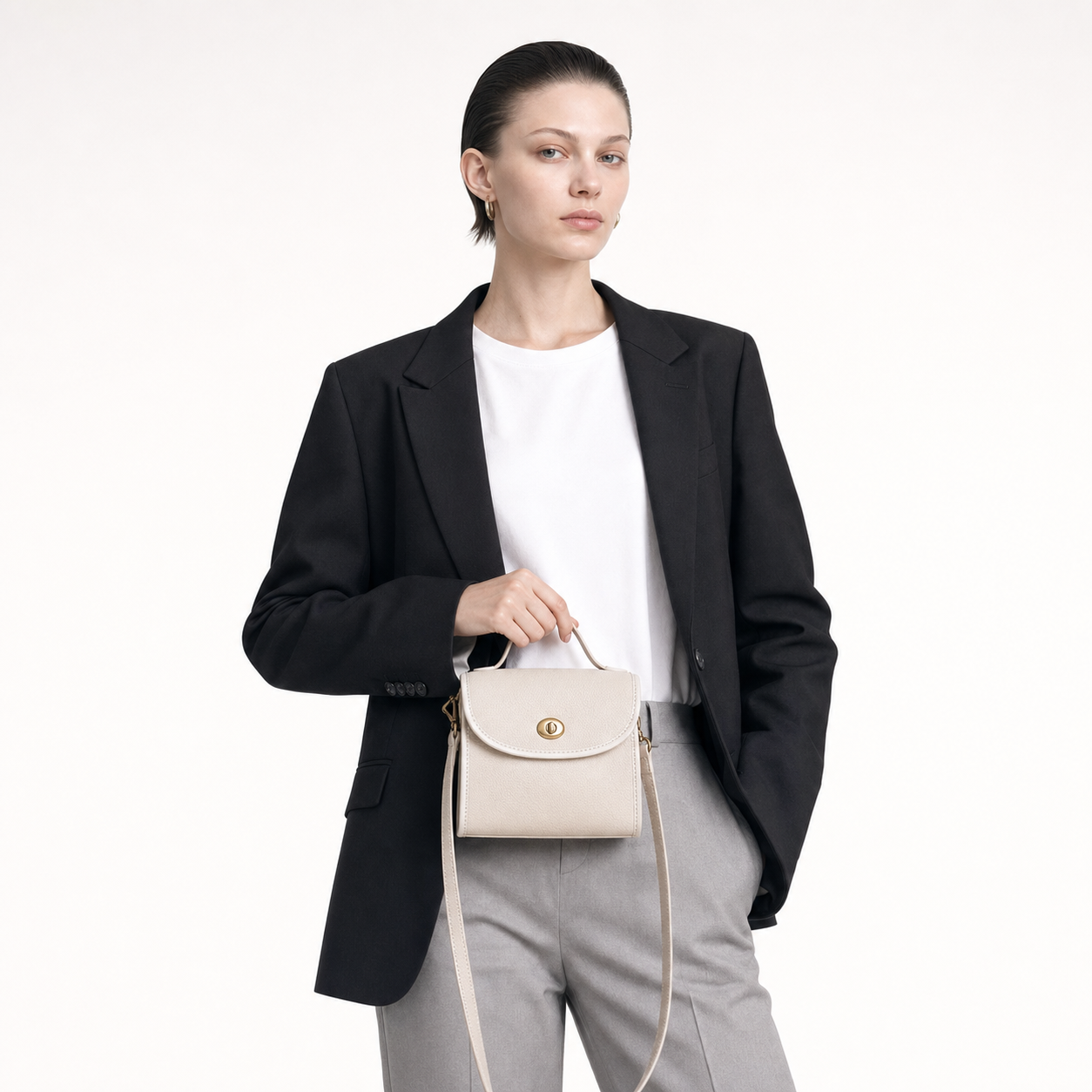 Top-Grain Leather Envelope Crossbody Bag Turn-Lock Shoulder Satchel