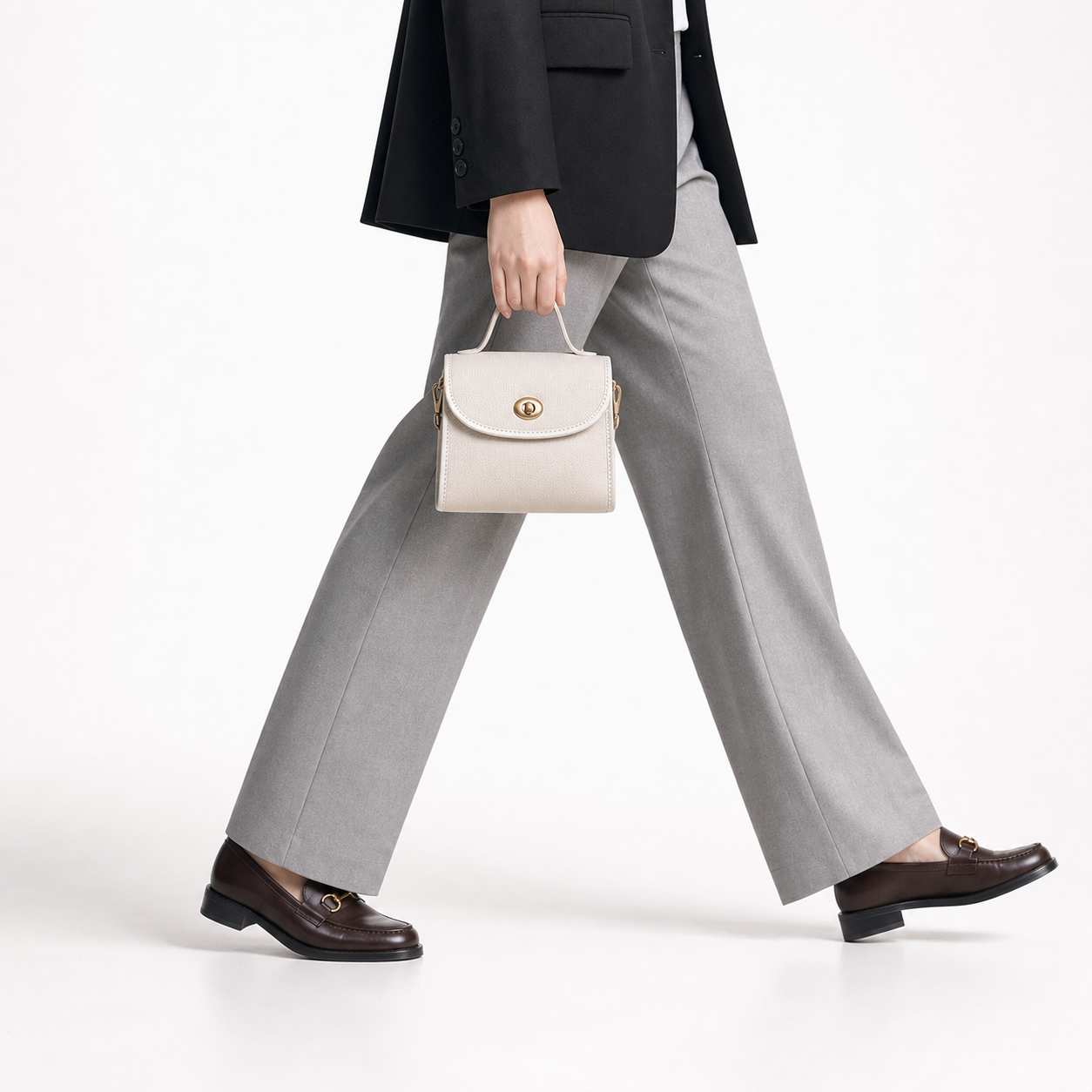 Top-Grain Leather Envelope Crossbody Bag Turn-Lock Shoulder Satchel
