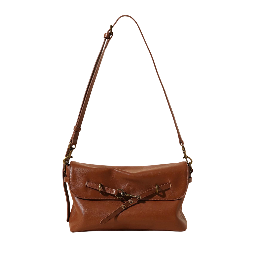 Genuine Leather Crossbody Envelope Bag Solid Color Commuter Satchel