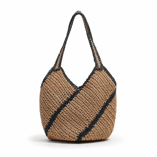 Geometric Straw Bag Large Summer Beach Woven Color Block Tote