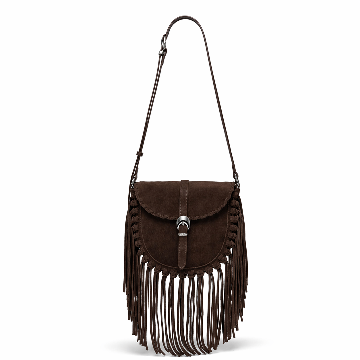Matte Faux Suede Tassel Saddle Bag Vintage Crossbody Shoulder Purse