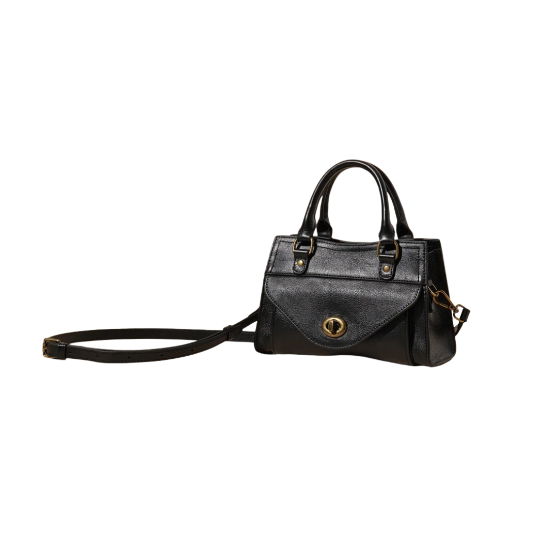 Top-Grain Leather Structured Satchel Top Handle Crossbody Bag