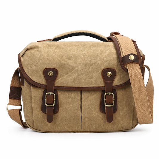 Waxed Canvas Camera Messenger Bag Leather Vintage DSLR Shoulder Case