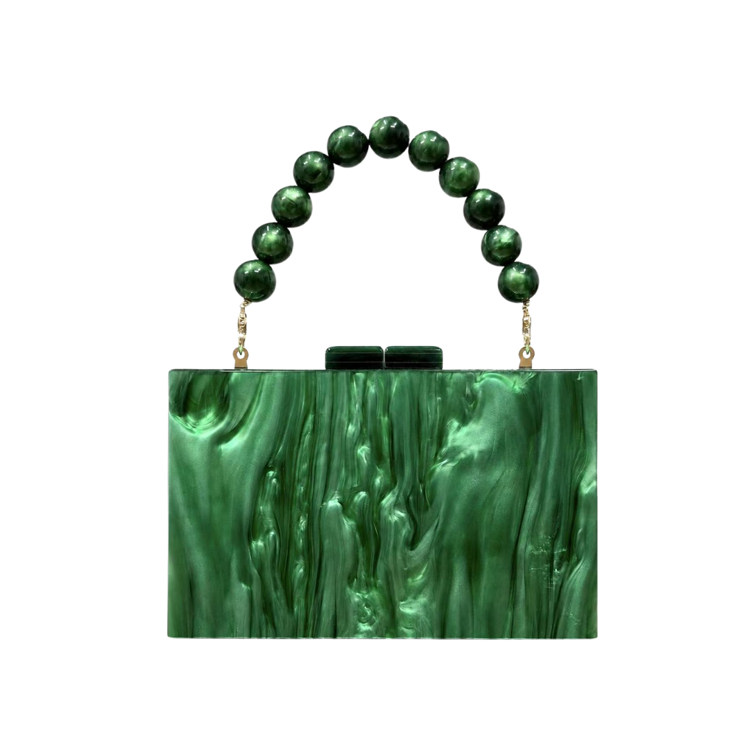 Pearl Acrylic Evening Clutch Beaded Handle Wedding Crossbody Purse