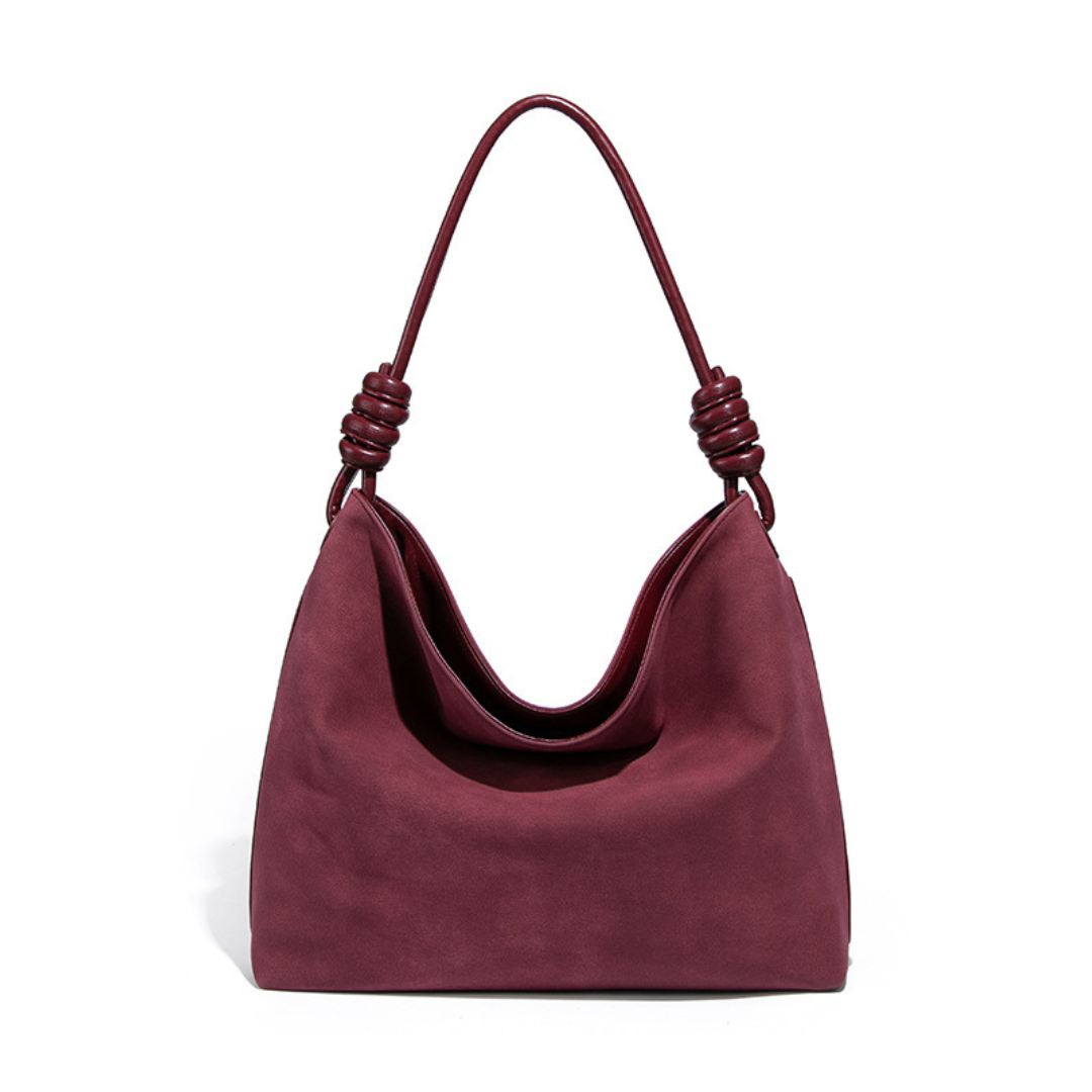 Vintage Faux Suede Underarm Tote Knot Strap Large Hobo Slouchy Shoulder Bag