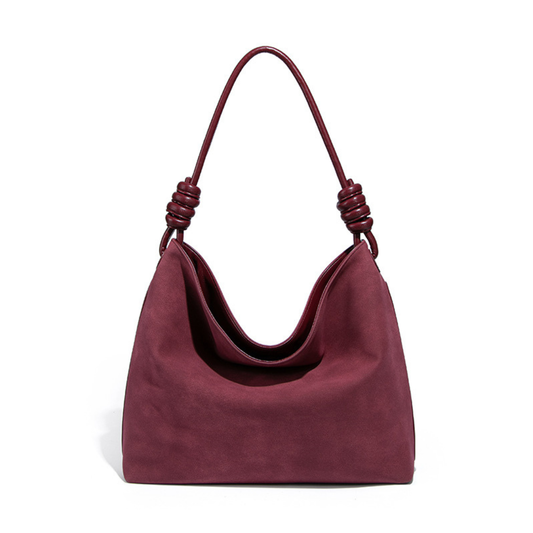 Vintage Faux Suede Underarm Tote Knot Strap Large Hobo Slouchy Shoulder Bag