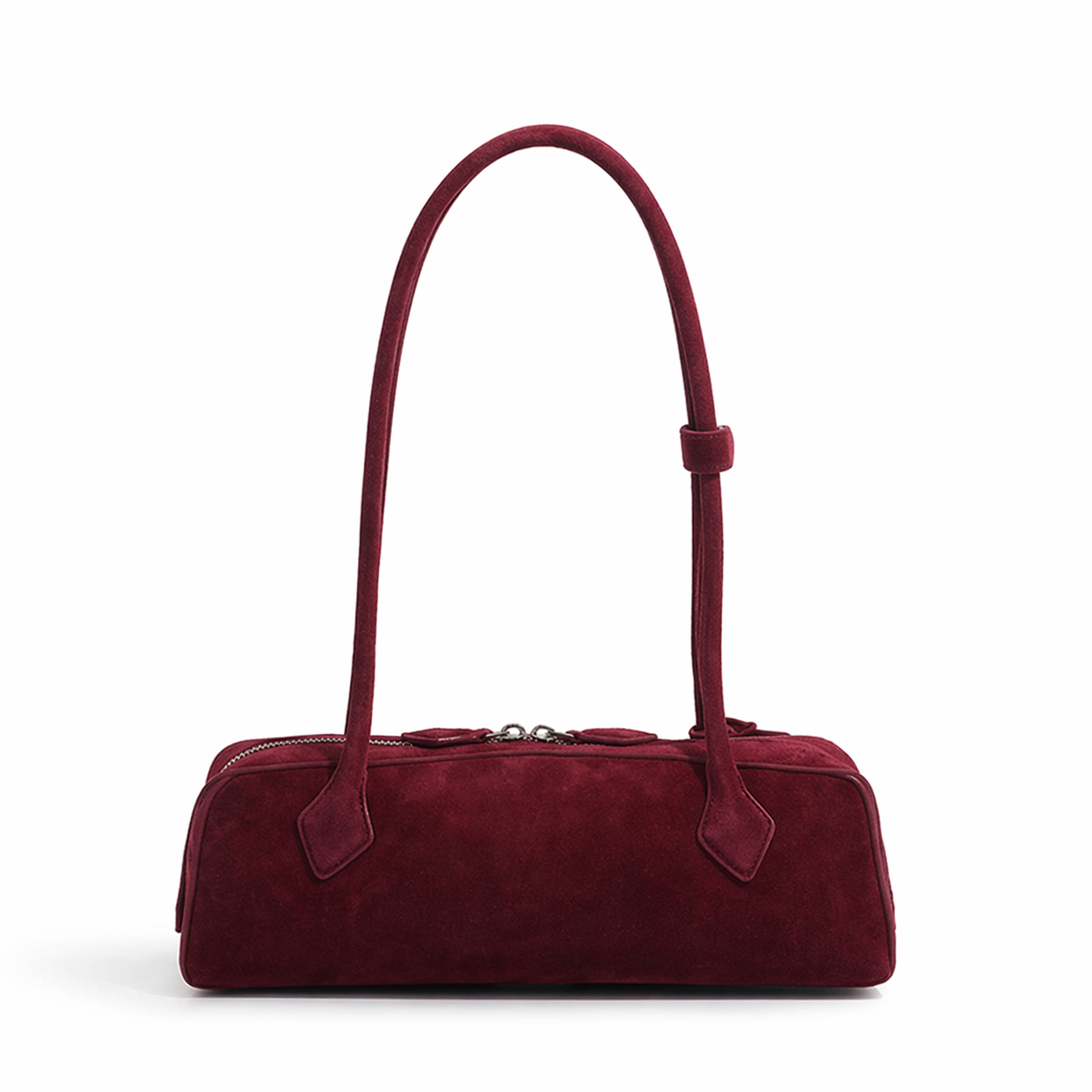 Suede Leather East-West Baguette Bag Retro French Shoulder Handbag