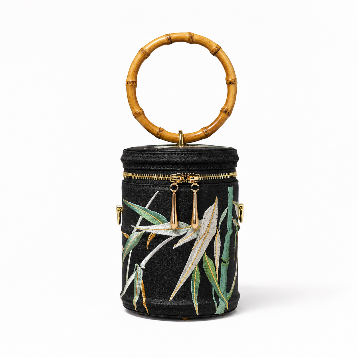 Vintage Bamboo Handle Embroidered Cylinder Bag Cheongsam Evening Purse