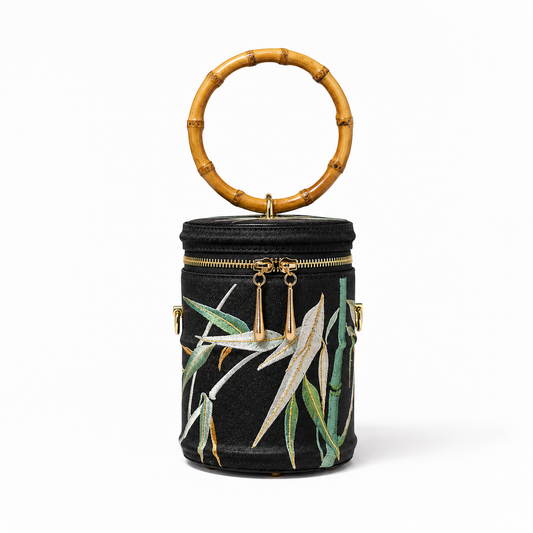 Vintage Bamboo Handle Embroidered Cylinder Bag Cheongsam Evening Purse