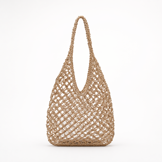 Lurex Straw Woven Bag Summer Beach Hollow Out Shoulder Tote with Pouch
