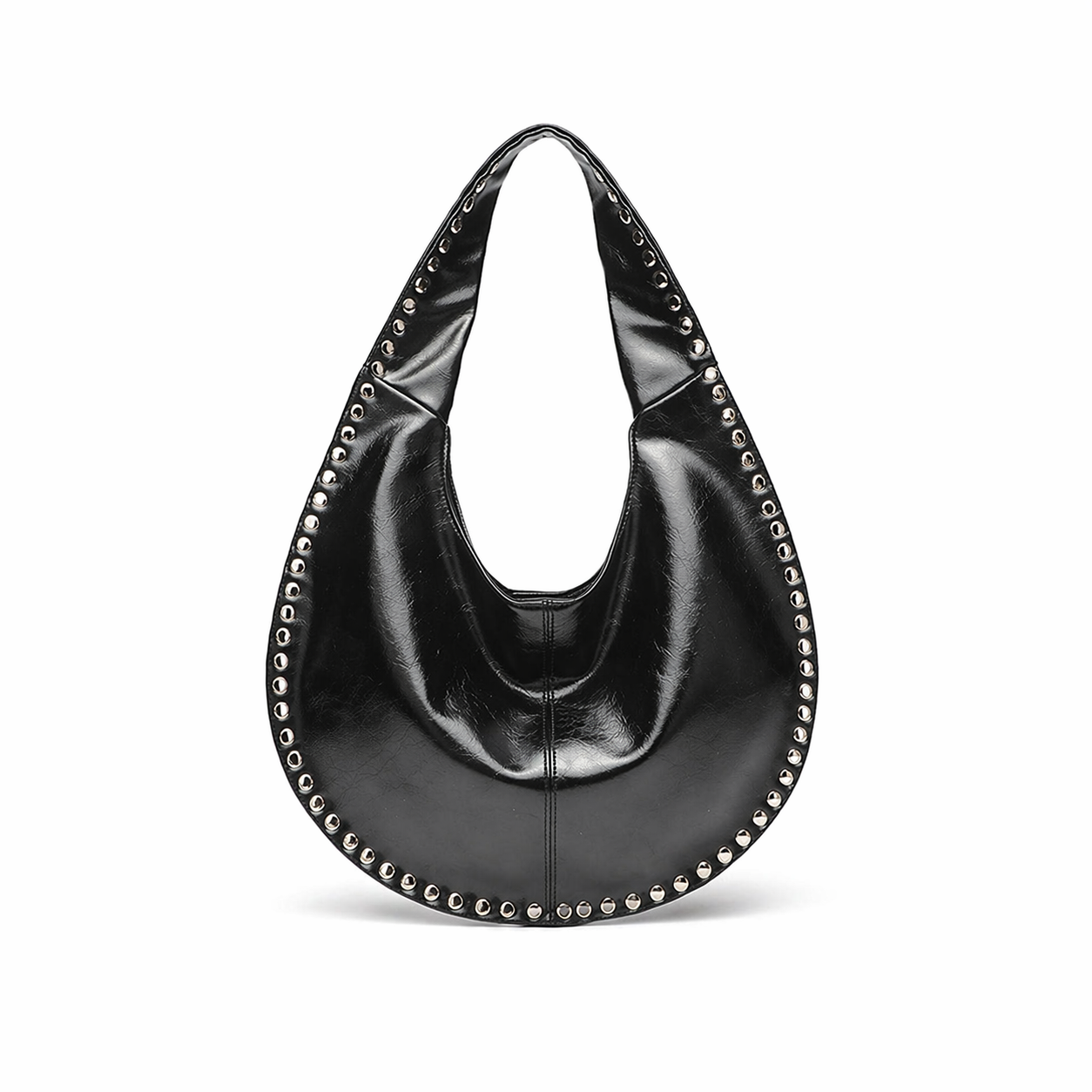 Rivet Studded Crescent Tote Chic Underarm Half Moon Top Handle Bag