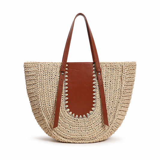 French Straw Woven Bag Large Summer Beach Half Moon Shoulder Handbag