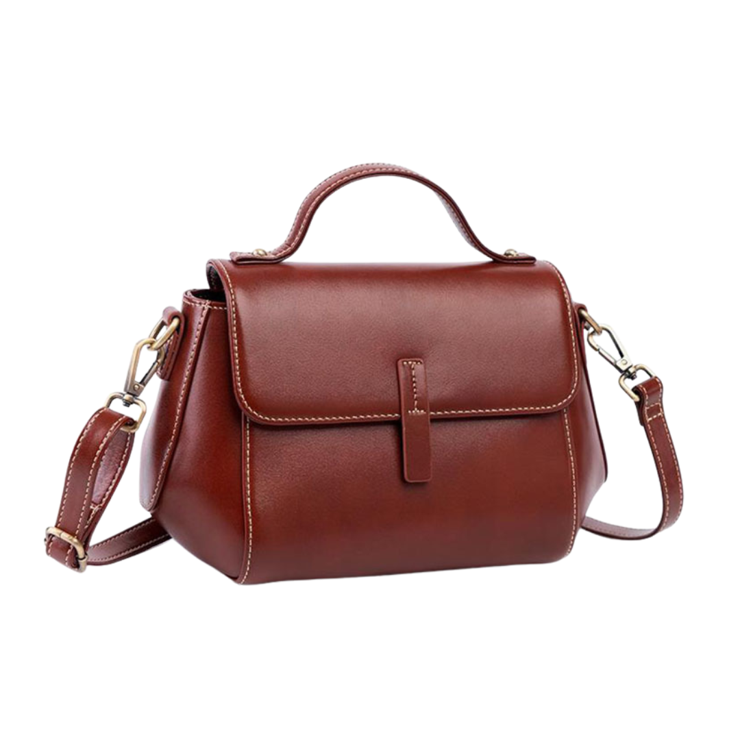 Genuine Leather Shell Crossbody Bag Chic Cowhide Top Handle Purse