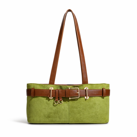 Vintage Faux Suede East-West Baguette Underarm Retro Commuter Bag