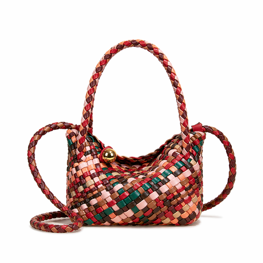 Woven Leather Basket Bag Colorful Crossbody Multicolor Checker Tote