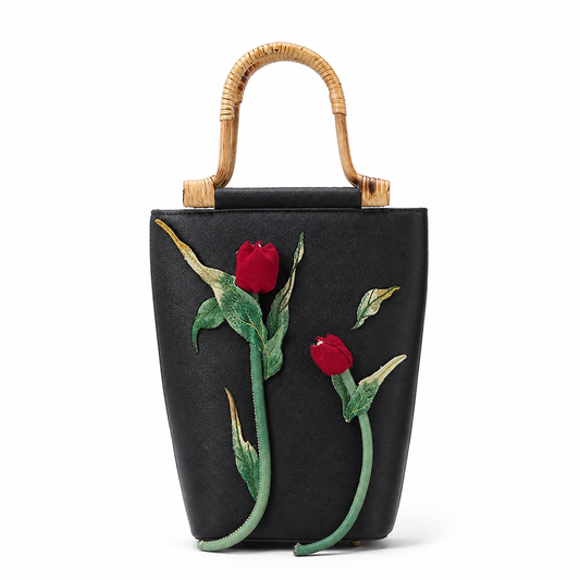 Embroidered Cheongsam Handbag Bamboo Handle Floral Evening Tote