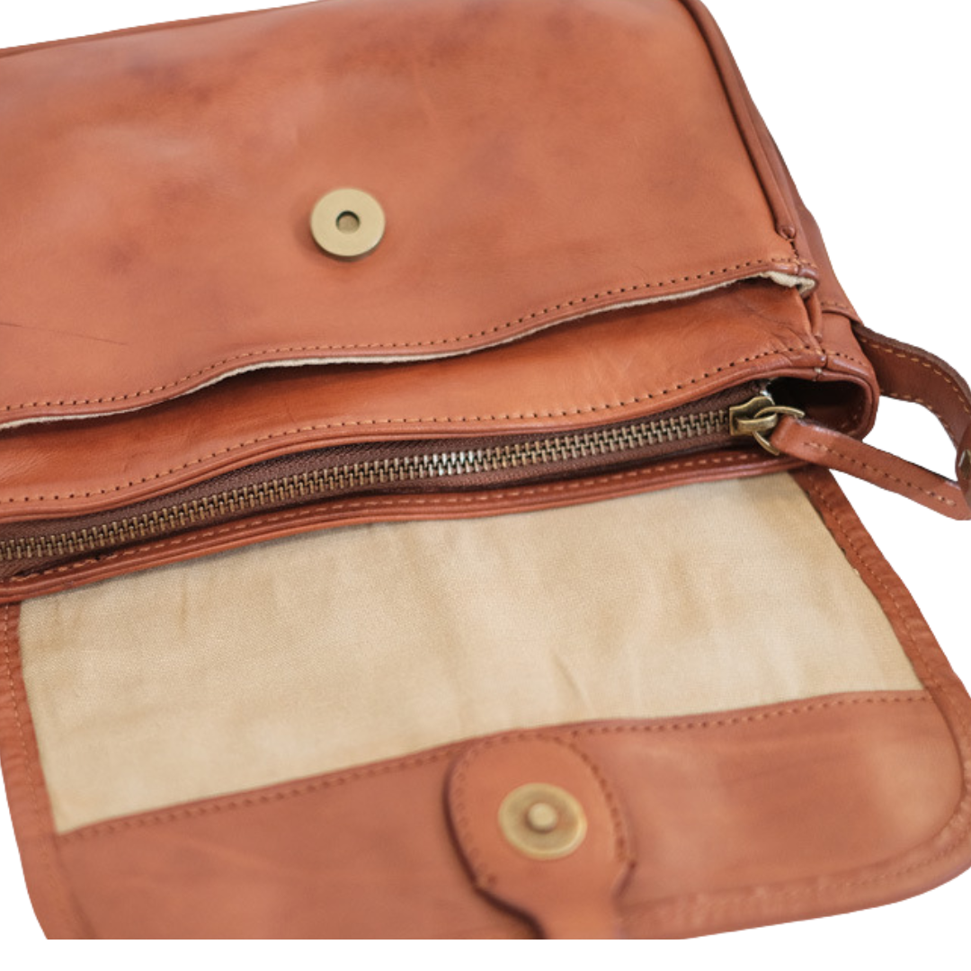 Vintage Leather Messenger Bag Top-Grain Crossbody Shoulder Satchel