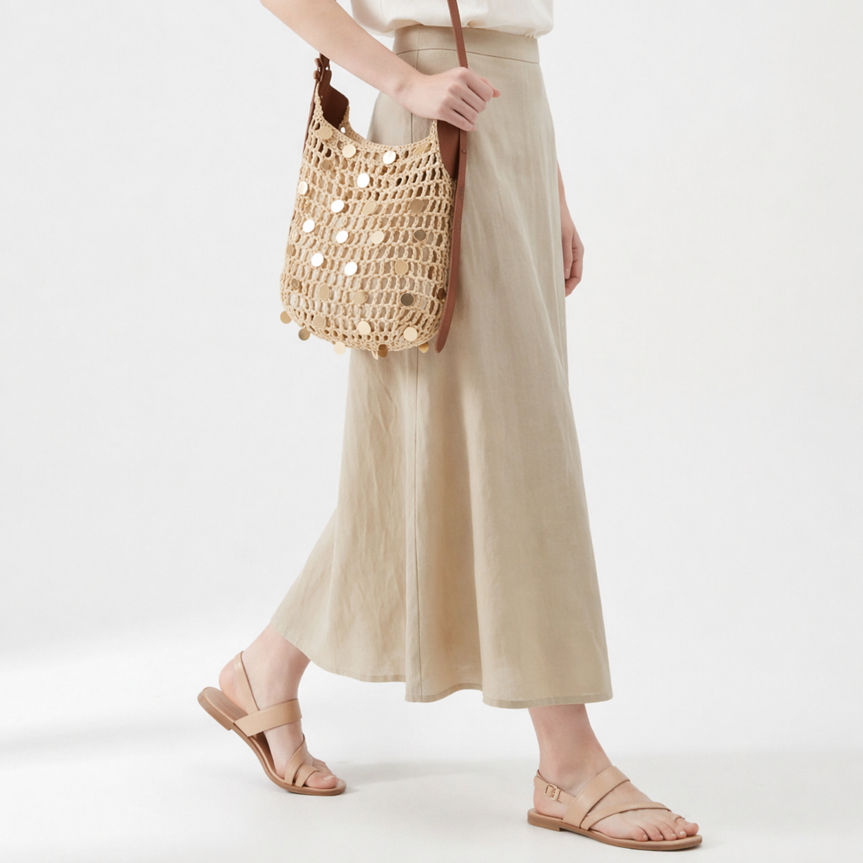 Straw Sequin Shoulder Bag Hollow Woven Beach Crochet Summer Crossbody