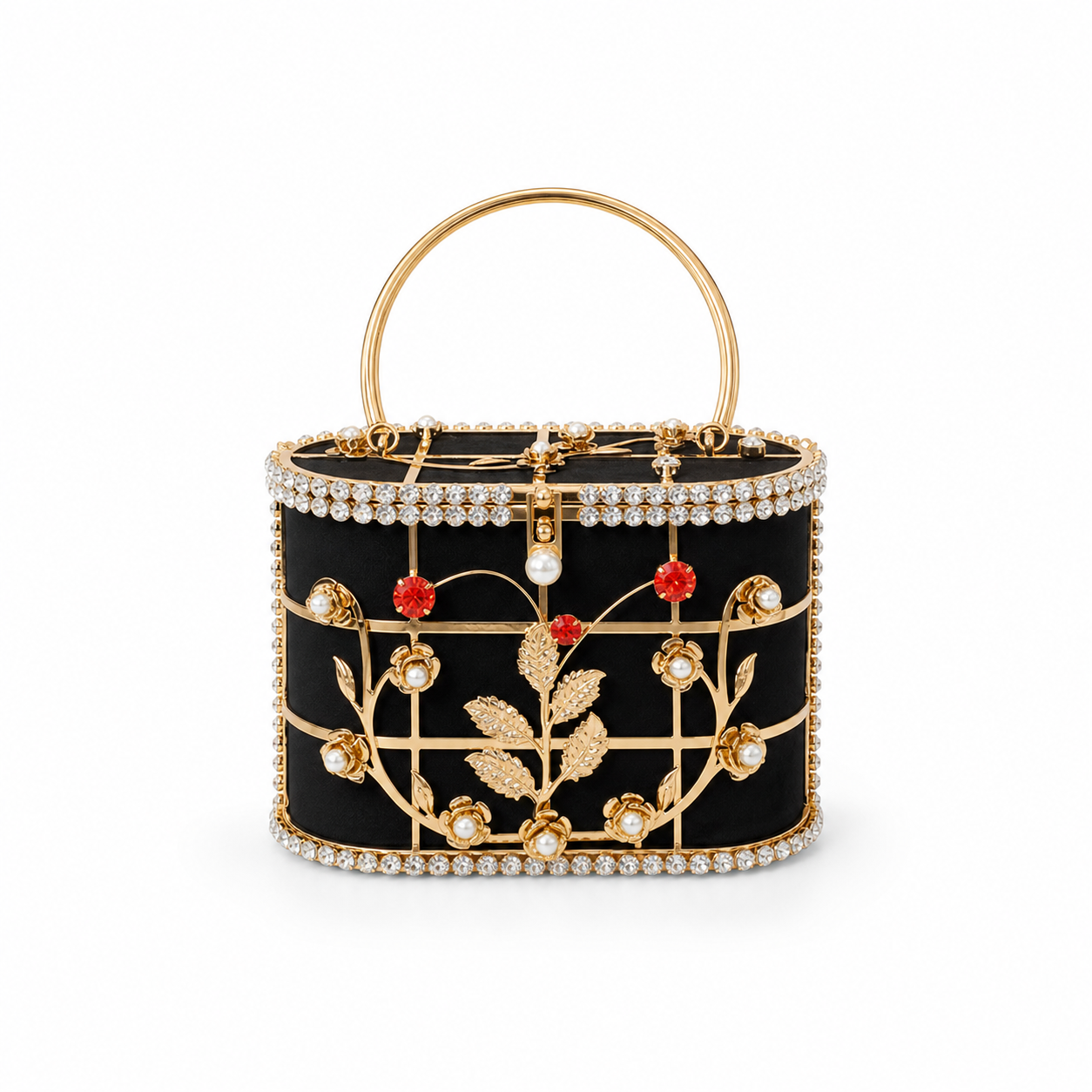 Metal Cage Bucket Bag Rhinestone Flower Evening Bridal Wedding Purse