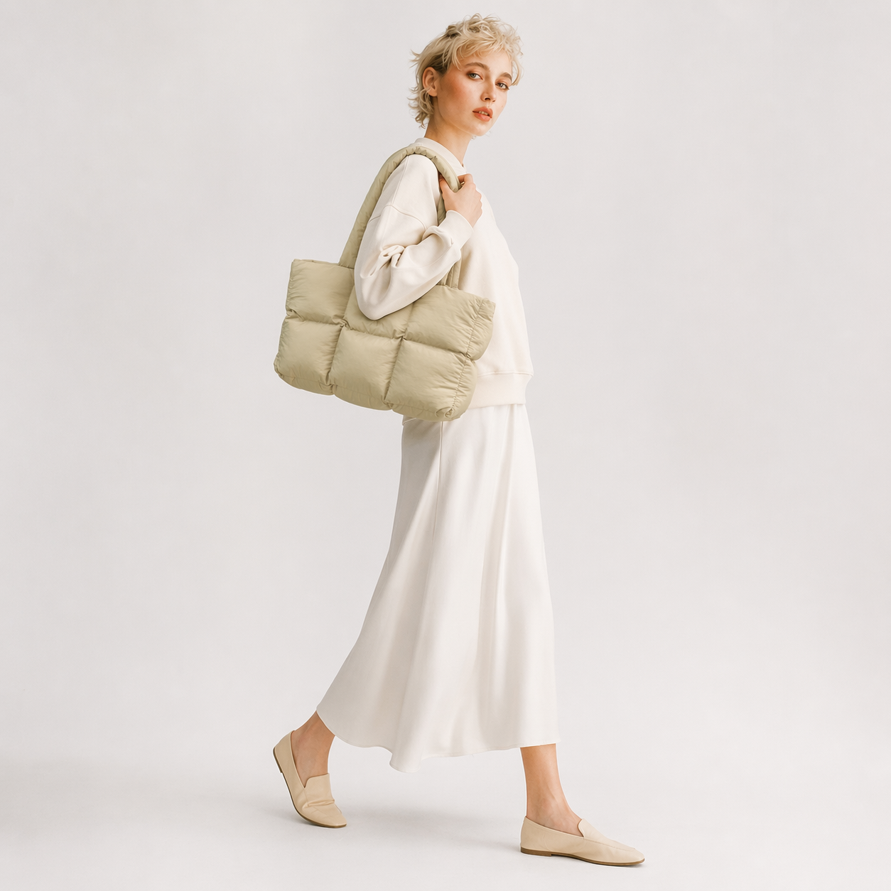 Quilted Puffer Tote Bag Large Capacity Padded Work Shoulder Bag