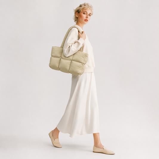 Quilted Puffer Tote Bag Large Capacity Padded Work Shoulder Bag
