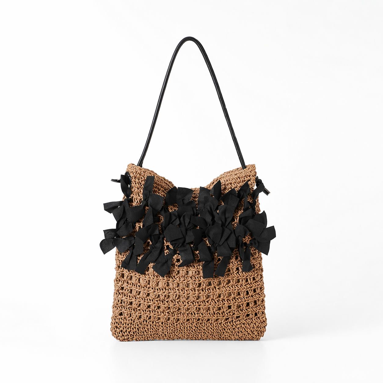 Bow Straw Woven Bag Large Summer Beach Hollow Out Shoulder Handbag